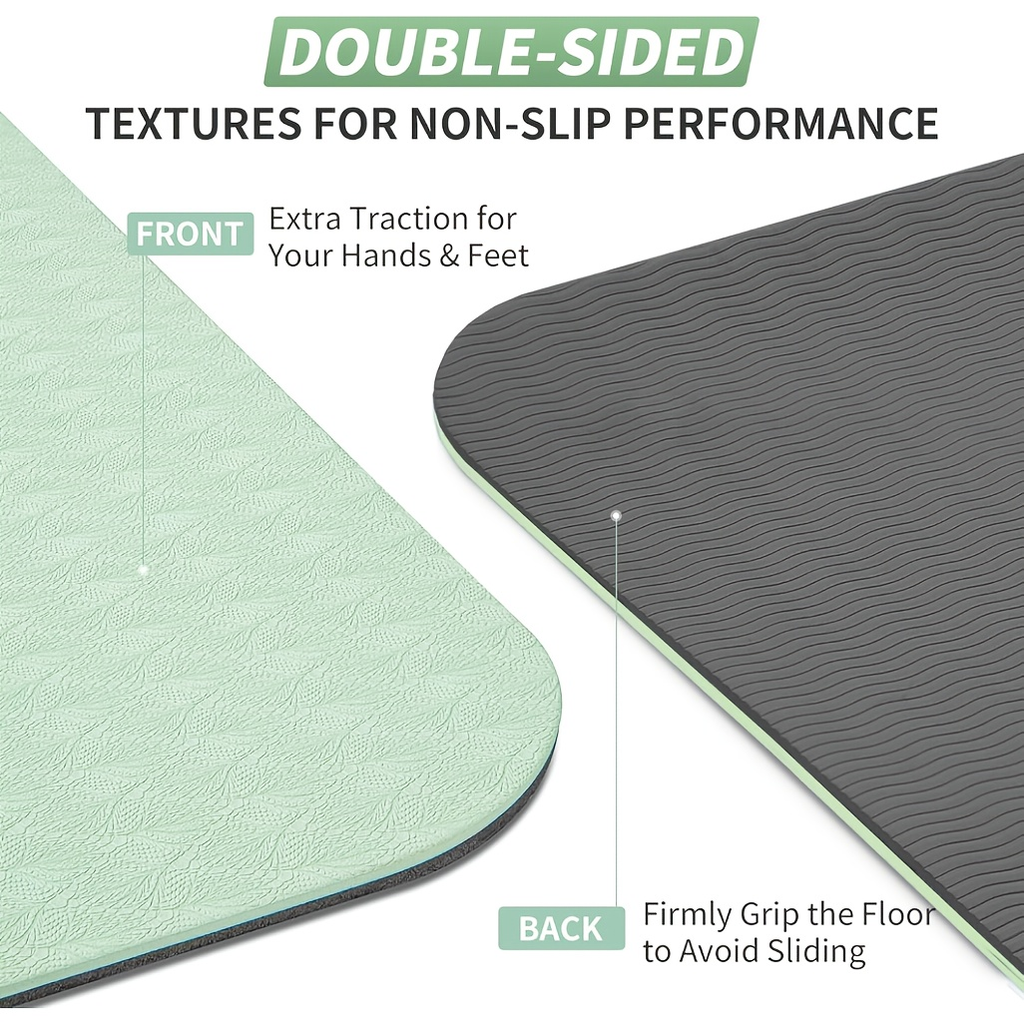 TPE Yoga Mat Non-Slip 72 x 24 Inch – Eco-Friendly Exercise Mat with Carrying Strap for Women & Men, Extra Thick Cushioning for Yoga