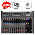 12-Channel Audio Mixer Console with Three-Band Equalizer Labels, USB Marking, Display and Three Model Options