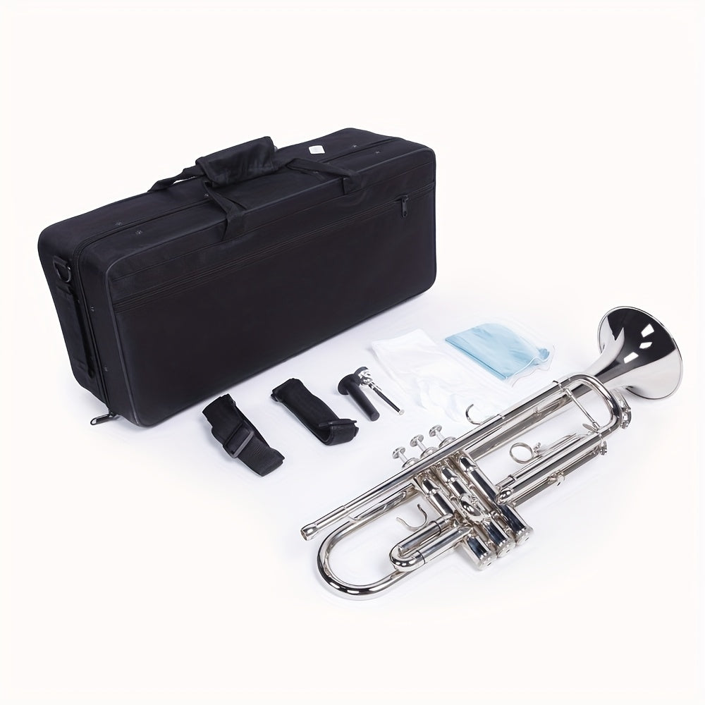 B-Flat Trumpet, Silvery Small, 0.08mm, 8.6 cm, Silvery, Concert, Band for School Band