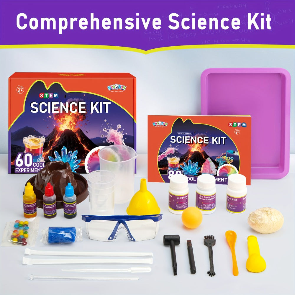 STEM Science Kit for Kids Ages 6-12, 60 80 105 Lab Experiments, Chemistry Set with Crystal Growing & Chemical Reactions