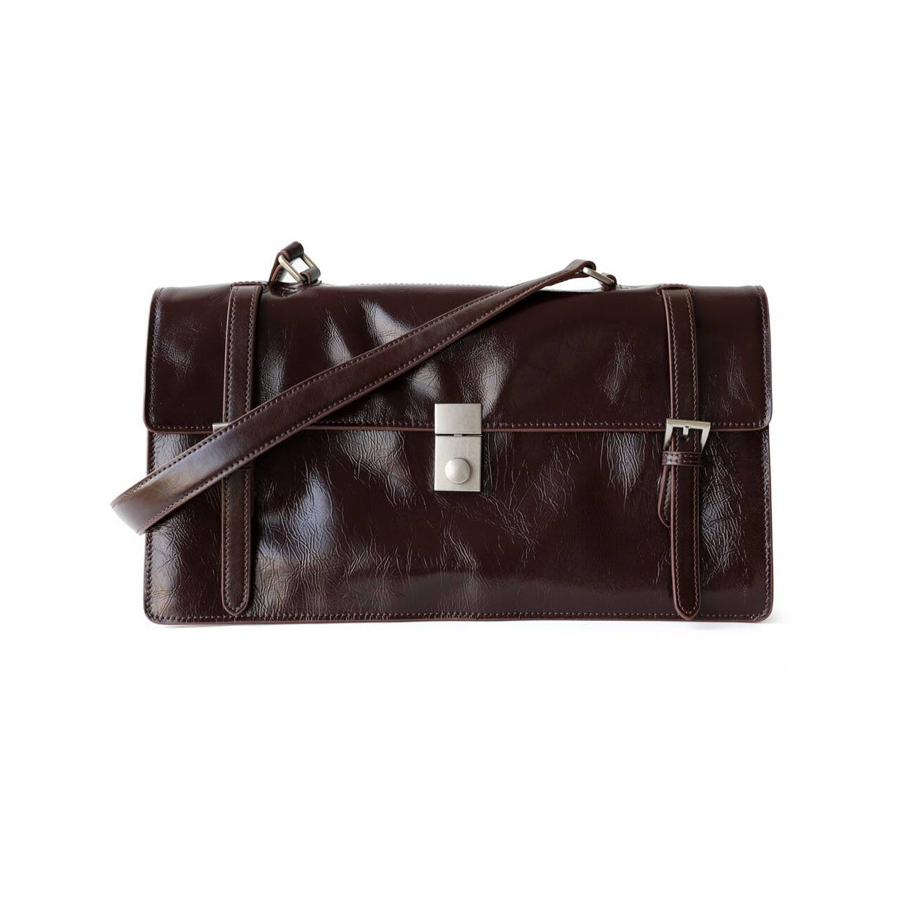 Genuine Top Grain Waxed Leather Handbag, Shoulder Bag For Women, Accordion Bag, 13.8 in Length