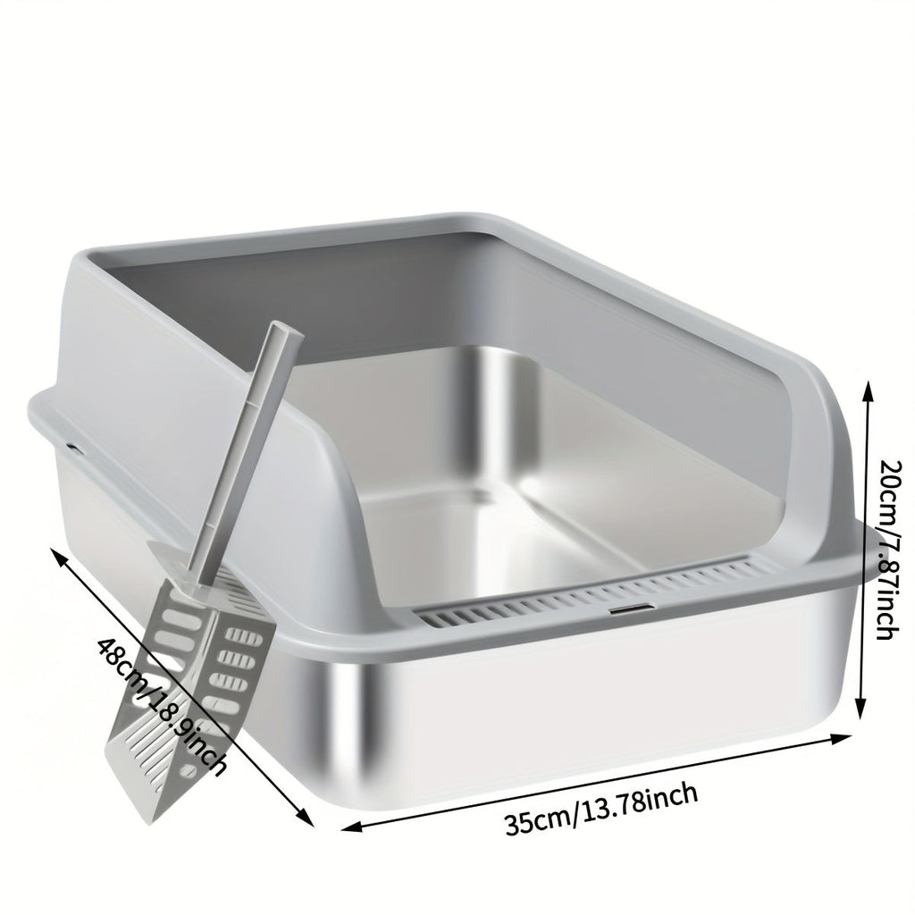 Stainless Steel Cat Litter Box with Removable High-Wall Surround, Front Step and 20cm or 25cm Height Options