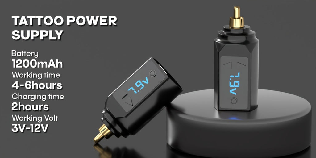 PS083 1200mAh RCA Tattoo Power Supply with LED Voltage Display, 3–12V Control and USB Charging