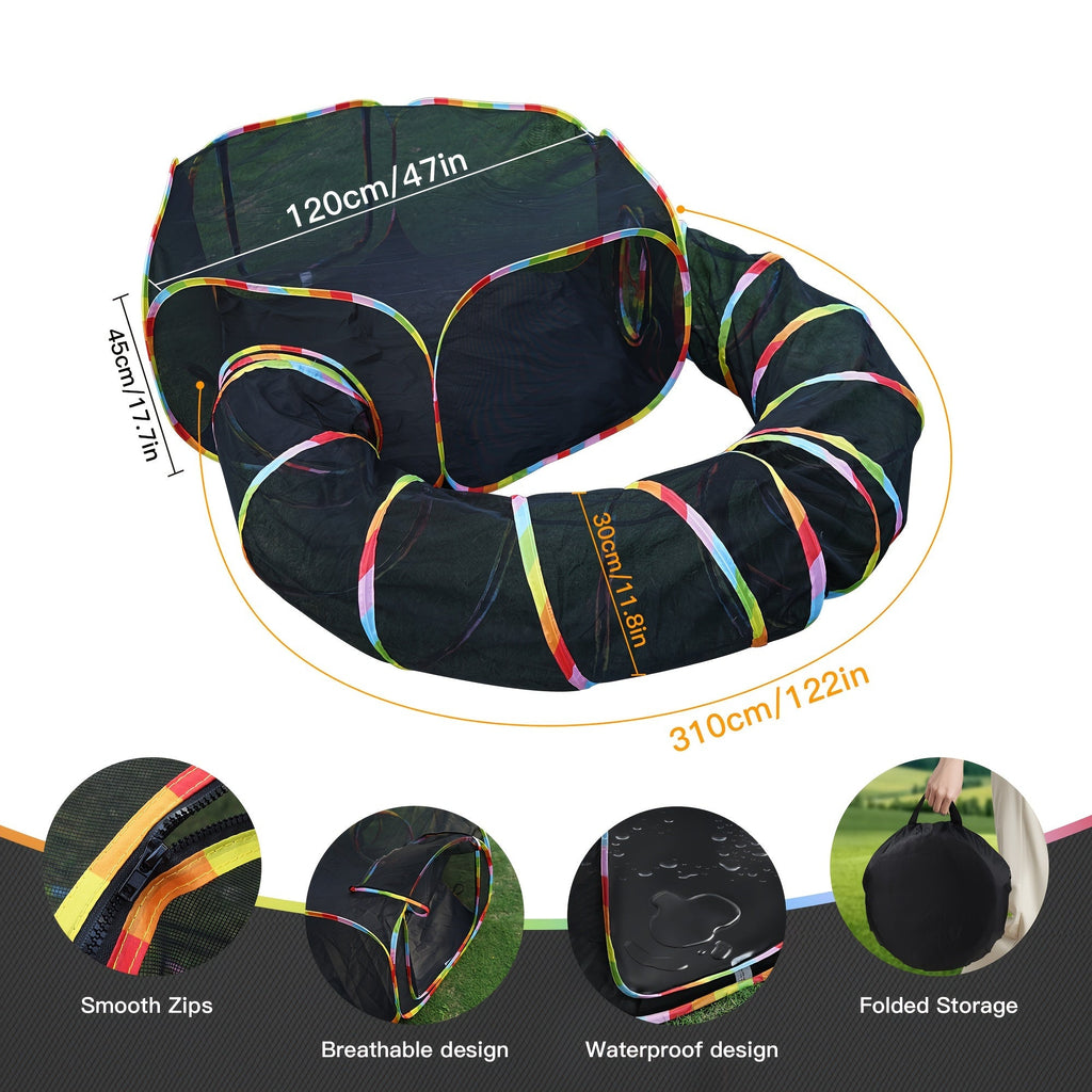 Outdoor Cat Enclosure with Tunnel – Rainbow Cat Playpen Tent with Circle Cat Tunnel for Cats Kittens & Small Animals