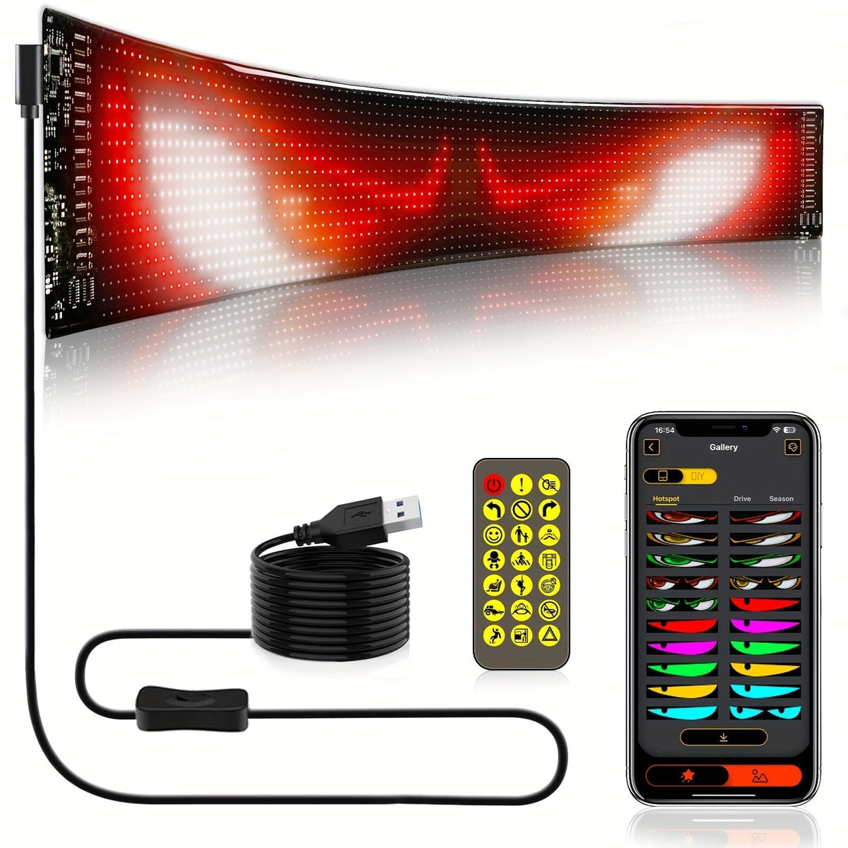 Flexible LED Dot Matrix Display with Remote Control - APP & USB Powered Programmable Scrolling Sign