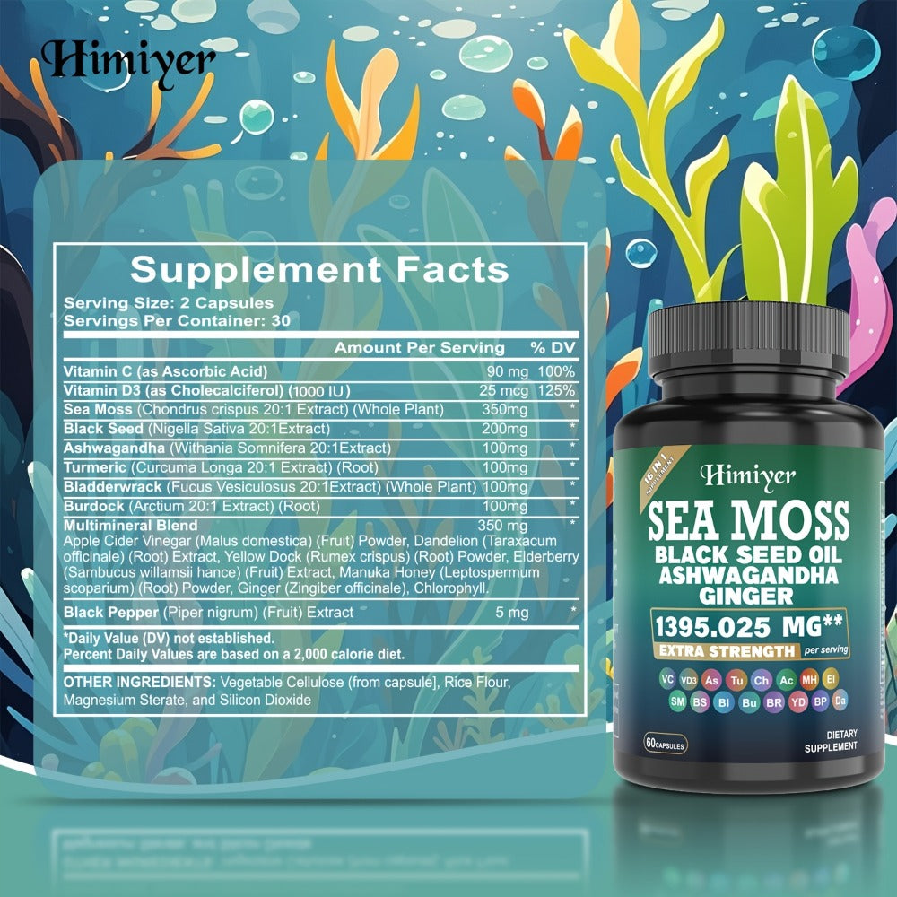 Herbal Supplements with DREAMOSE Label, Sea Moss Blend Capsules, 3 Bottles and 180 Capsules Total