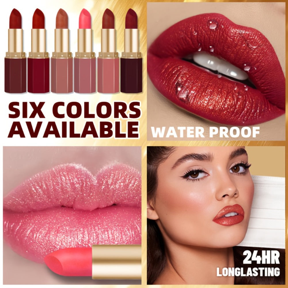 Lipstick Set, VividVeu 6-Piece Cream Bullet Collection with Numbered Rose, Red, Berry and Plum Shades