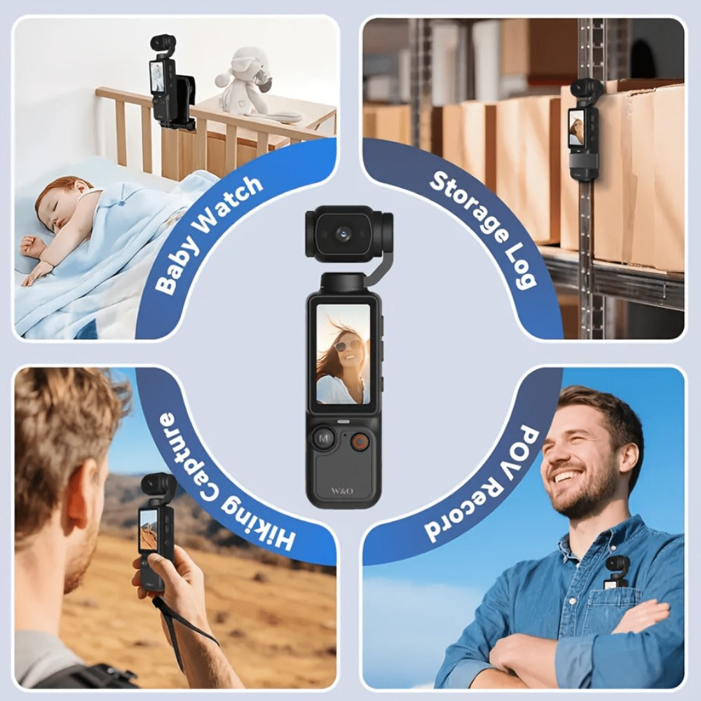 W&O Pocket Camera with Webcam Function, 1.9" Screen, 180° Rotating Shot, 2000mAh Battery, USB-C Charging