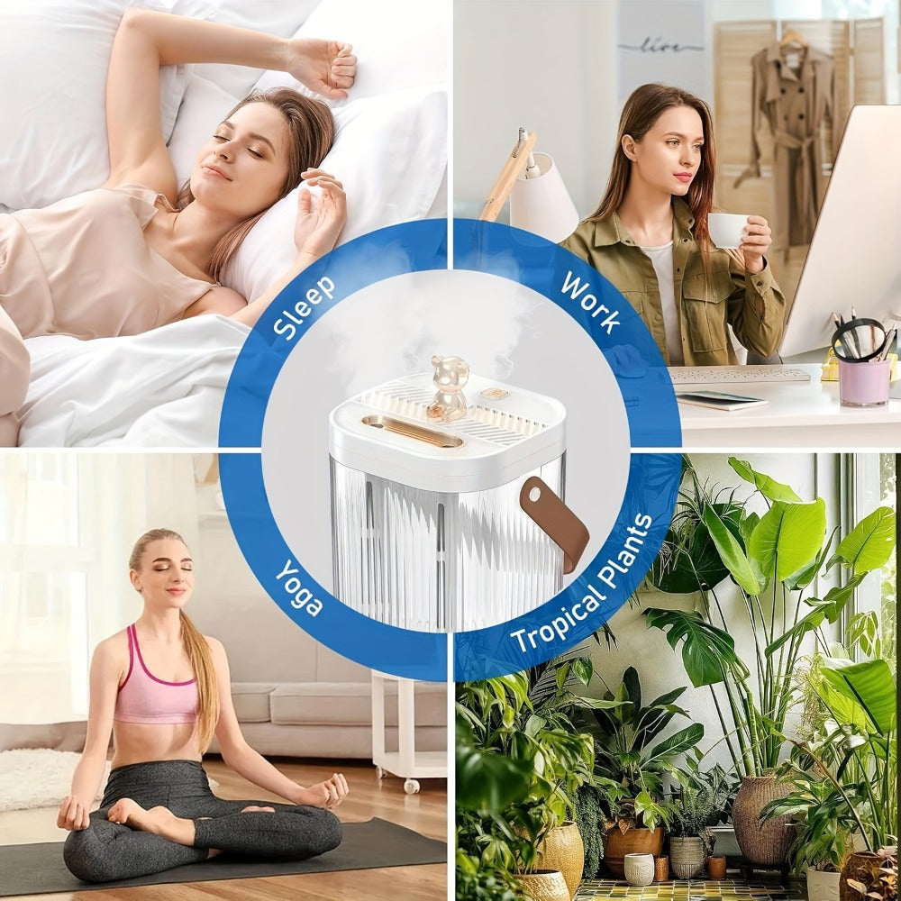 Large Humidifier 2L Smart 2-in-1 with Night Light, Dual Nozzle, 3 Mist Modes, Auto Shut-Off, Dry Burn Protection