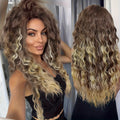Synthetic Wig 30-Inch Long Curly Waves with Dark Roots, Middle Part and Three Ombre Colors