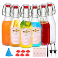 Glass Swing Top Bottles 8.45oz, Round Iron Clasp Airtight Bottle Set with Funnel for Juice, Kombucha
