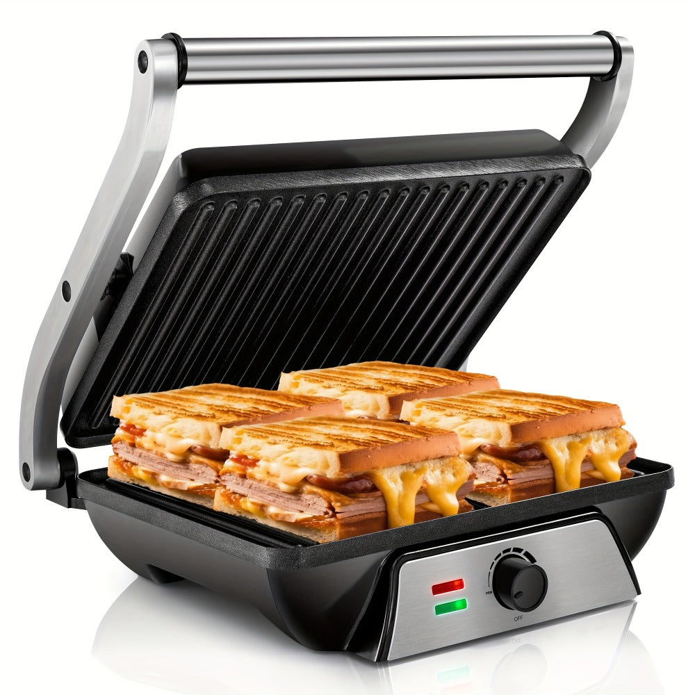 Panini Press Grill 3-in-1 Electric Indoor Grill with Non-Stick Plates - 180° Flat Grill for Entryways, Bedrooms and Living Spaces