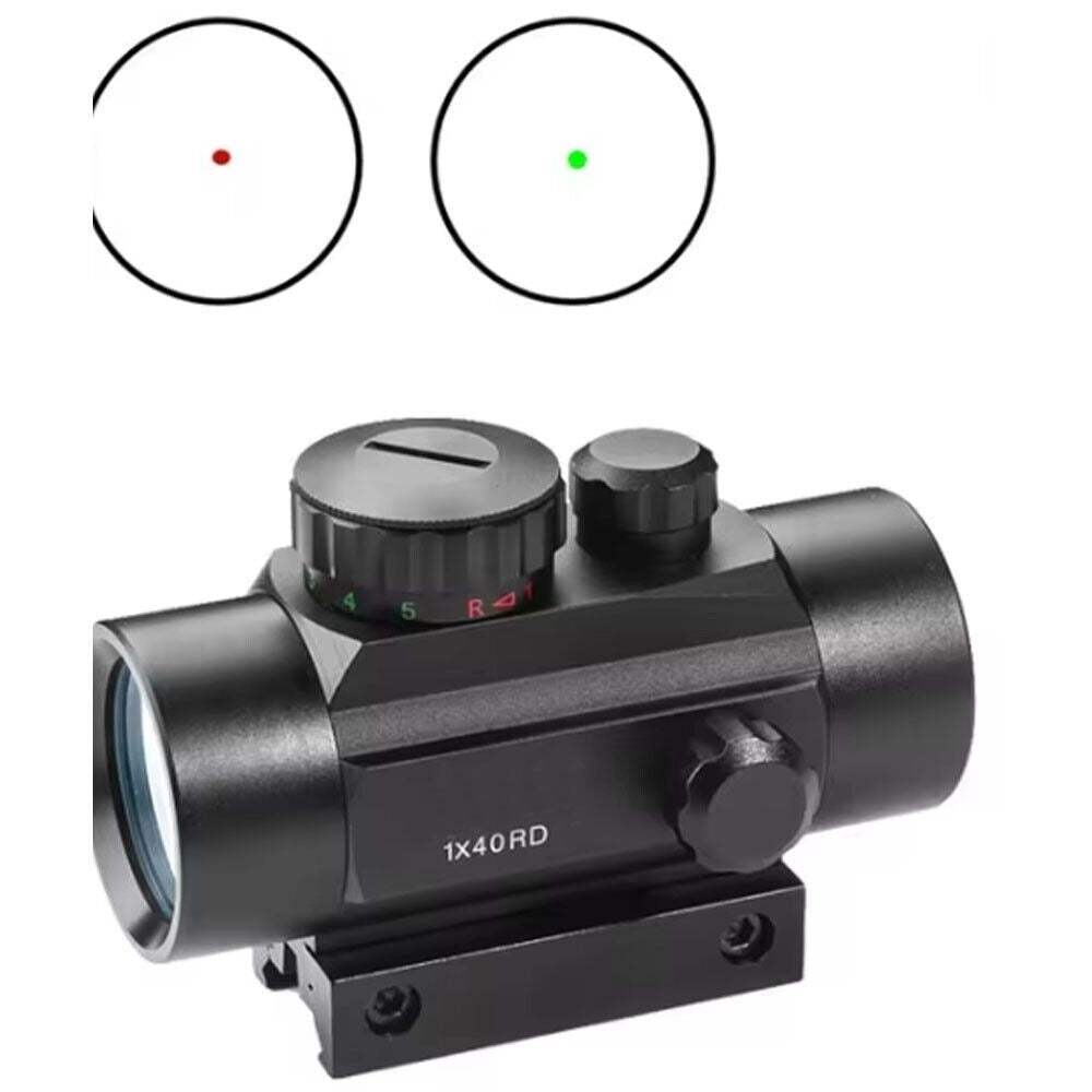 Red Green Dot Sight Scope 1x40 with Picatinny Rail Mount, 2 Reticle Types, Adjustable Brightness for Rifles