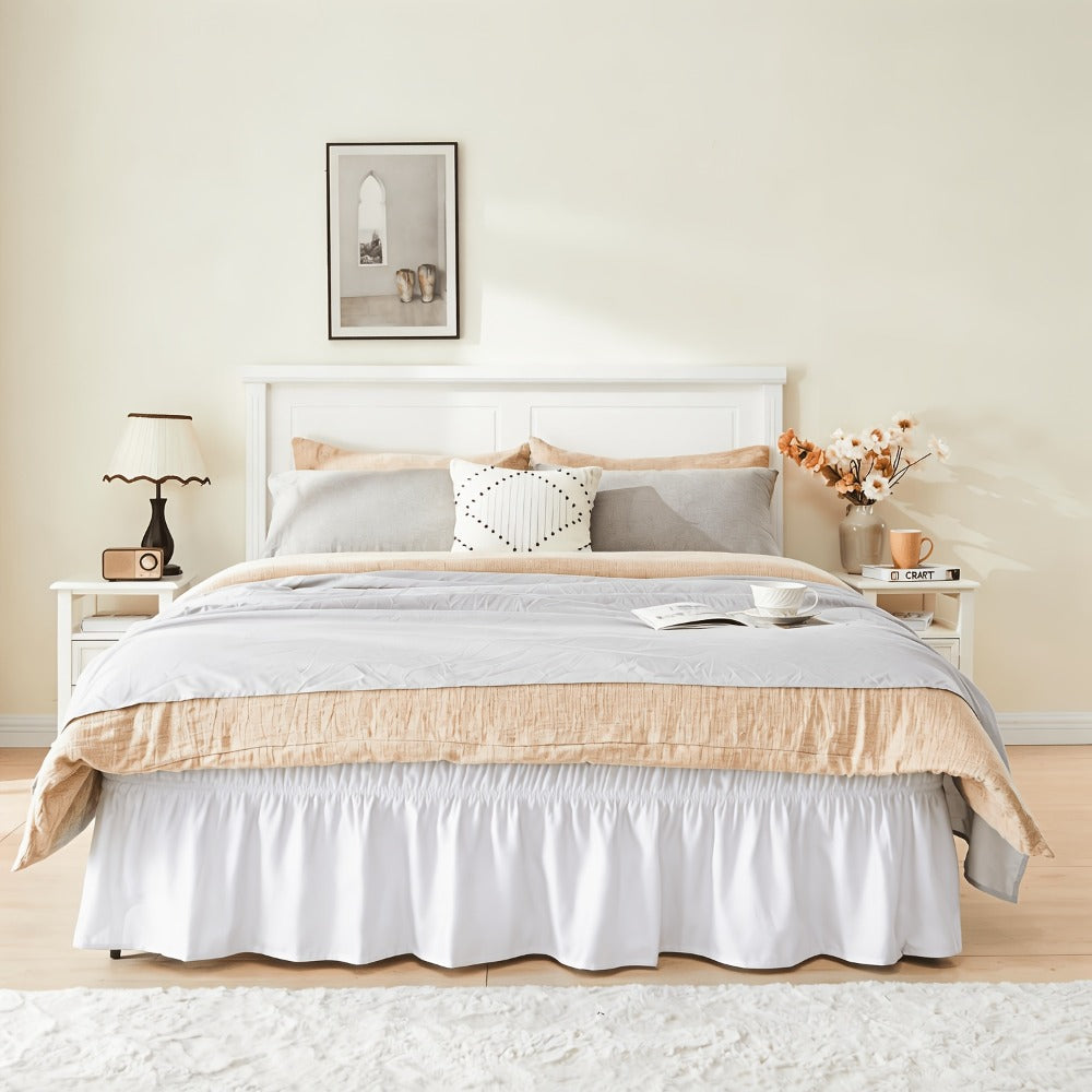 Ruffled Bed Skirt with Adjustable Elastic – Twin Full Queen King, 15-Inch Drop, Machine Washable, 30 Colors
