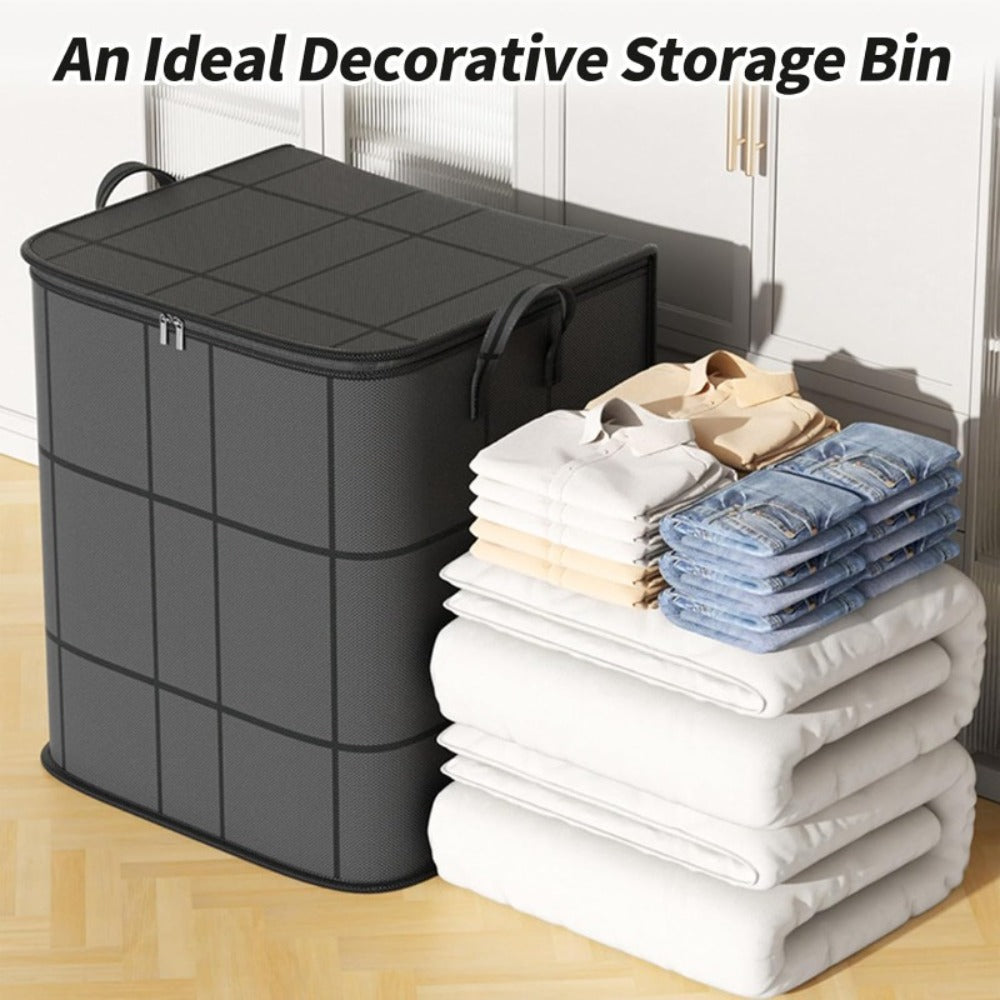 Storage Bag Set, 3-Piece Black Collapsible Closet Organizers with Zipper Closures, Carry Handles and Front Windows