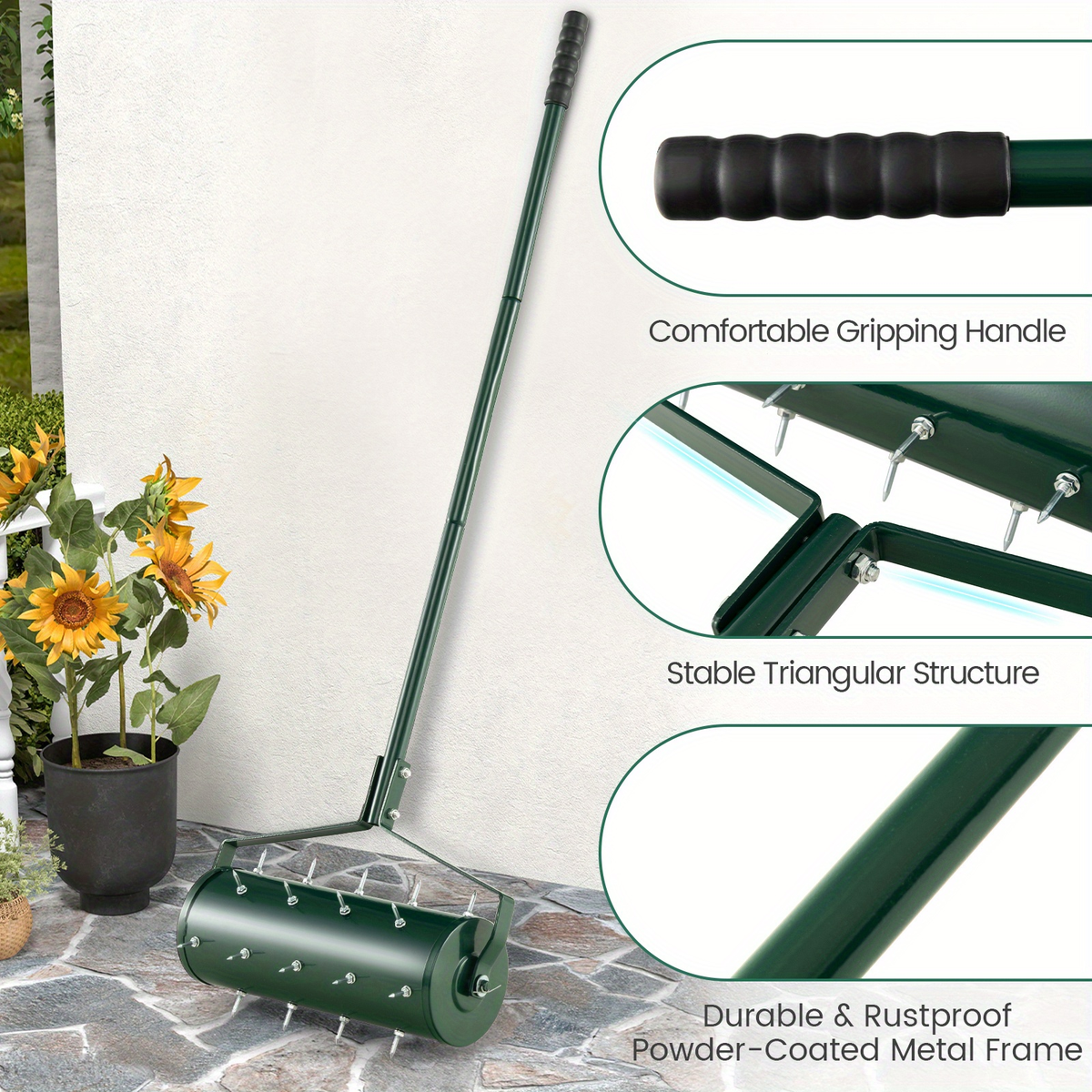 Rotary Lawn Aerator 18" Spike Drum with 27 Galvanized Steel Spikes, Fillable with Sand or Stone