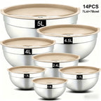 Stainless Steel Mixing Bowls with Airtight Lids Set of 14 Seven Nesting Bowls 0.7 to 4.5QT for Home Cooking, Dining and Outdoor Meals
