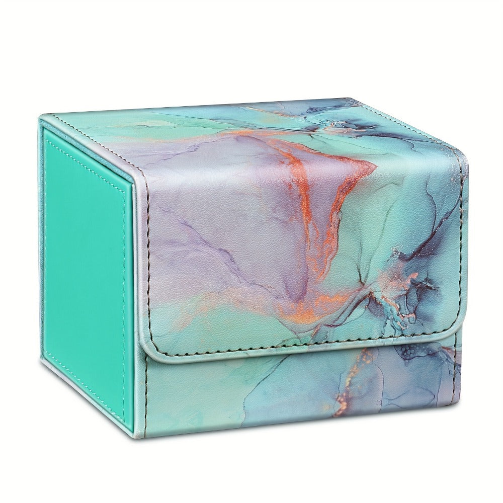 Magnetic Trading Card Deck Box with Six Marble-Style Color Options, Divider and Pictured 10.5 cm Width