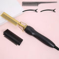 Electric Hot Comb Hair Straightener with Gold Titanium-Alloy Teeth, Detachable Guard and Adjustable Heat Controls