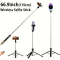66.9-Inch Selfie Stick Tripod with Telescoping Silver Pole, Wide Black Floor Base and Remote
