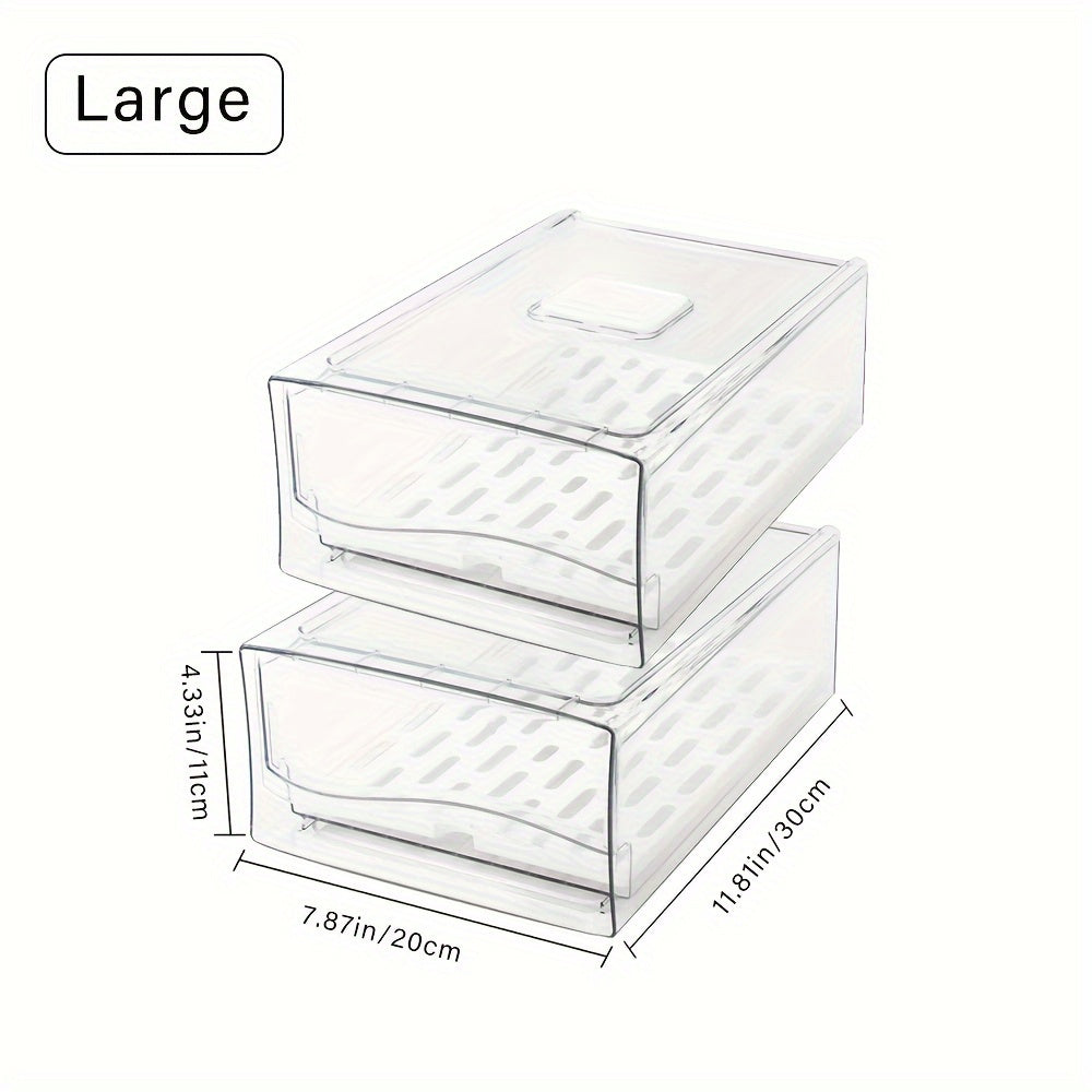 Stackable Fridge Organizer Bins with Drain Board 2 Pack, Refrigerator Drawer Organizer for Produce Fruit Vegetable