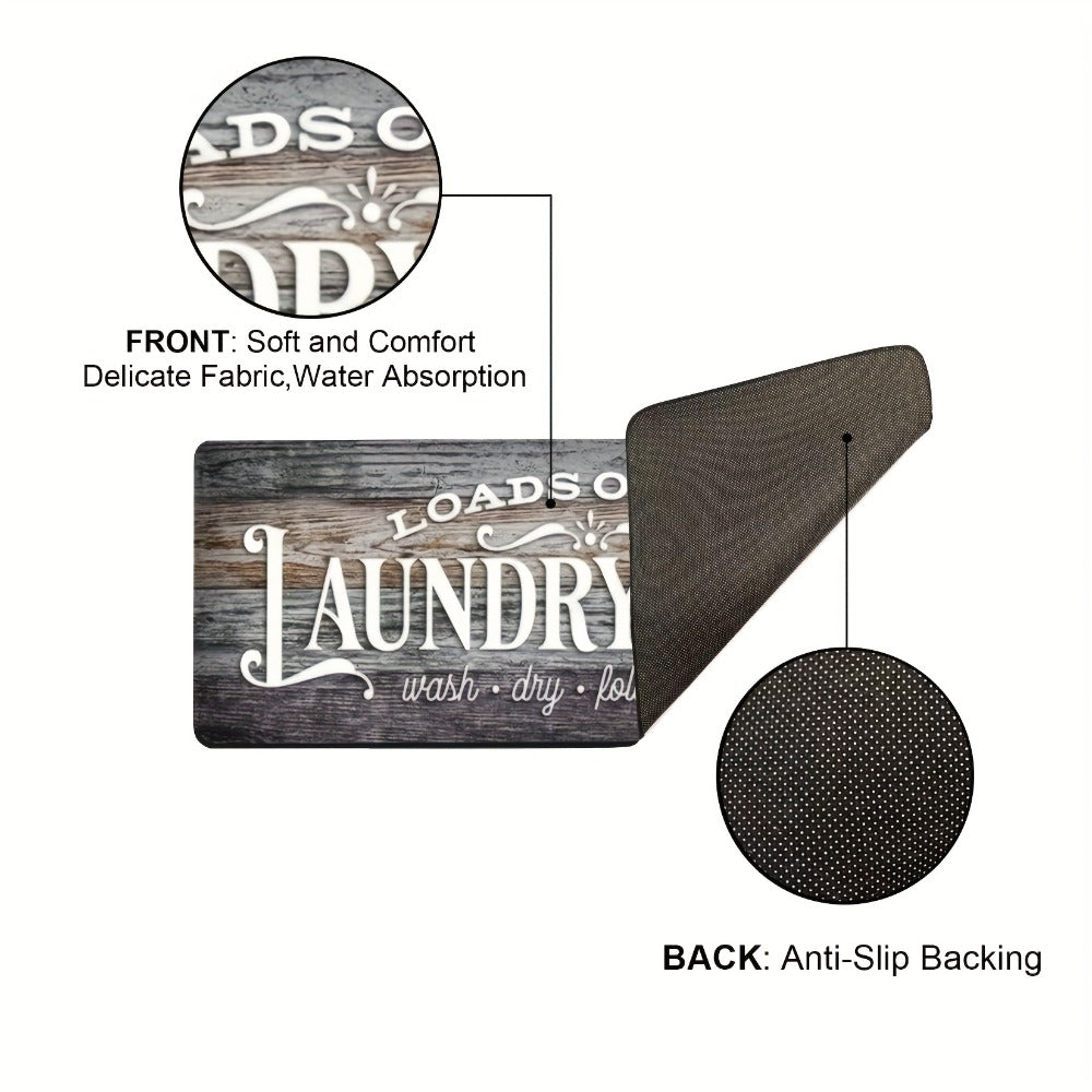 Non-Slip Laundry Room Mat Wood Grain Design – Heavy Duty Washable Rubber Backing Carpet | Rustic Dark Brown & Gray Kitchen Bathroom Rug |