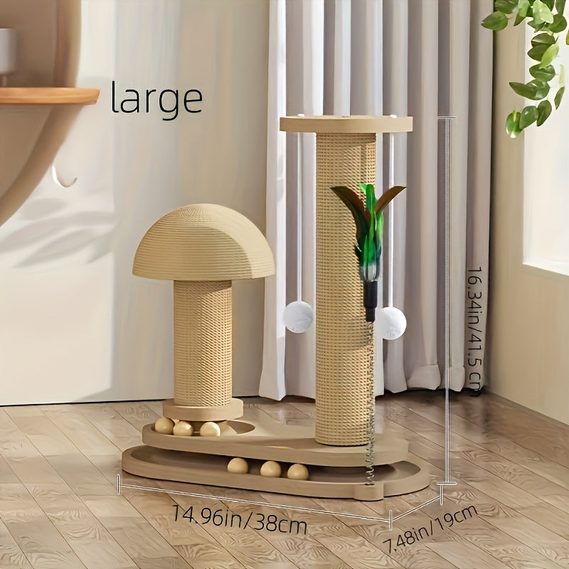 Cat Tree Solid Wood Compact Vertical Cat Climbing Structure with Sisal Scratching Post & Integrated Scratch Board