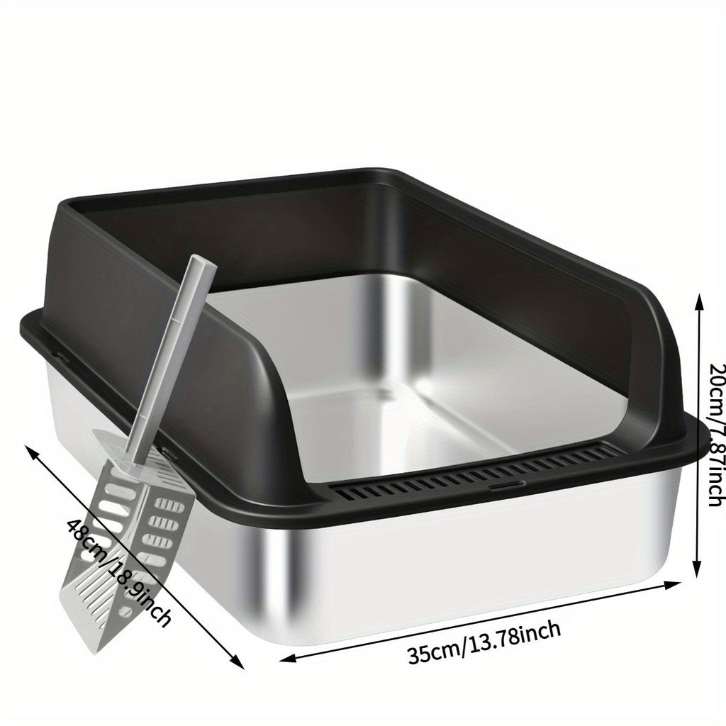Stainless Steel Cat Litter Box with Removable High-Wall Surround, Front Step and 20cm or 25cm Height Options