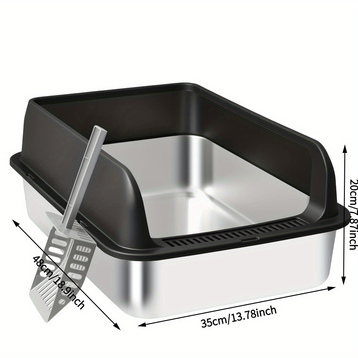 Stainless Steel Cat Litter Box with Removable High-Wall Surround, Front Step and 20cm or 25cm Height Options