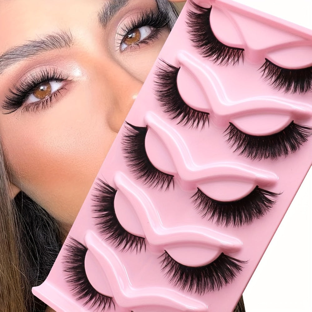 Cat-Eye False Eyelashes Bulk Bundle with Six Packs of 30 Pairs in Stacked Pink Storage Trays