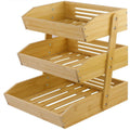 Fruit Rack Kitchen Organizer 2 or 3 Tier Natural Bamboo Freestanding Basket Shelf with Two Hooks