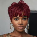 Synthetic Wig 6-Inch Vivid Red Layered Pixie with Body Waves, Bangs and Adjustable Cap for Cosplay