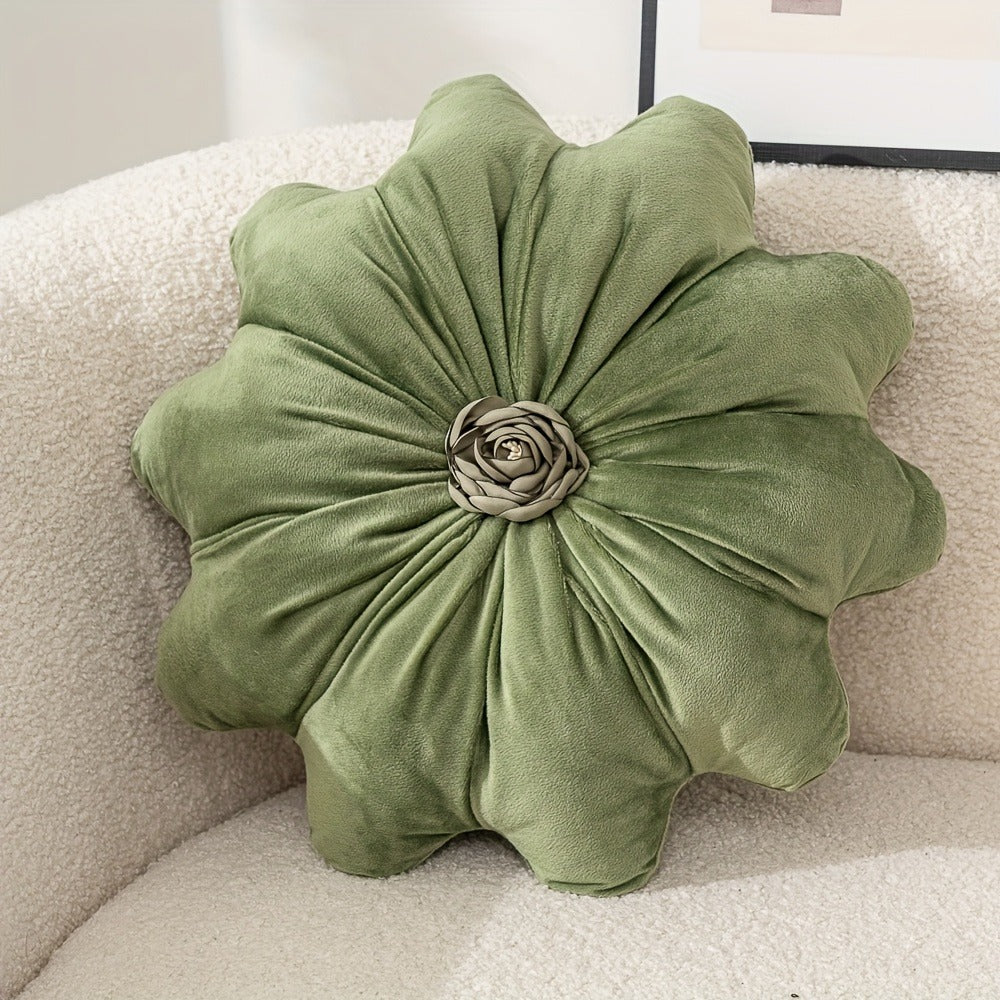 Velvet Flower Shaped Throw Pillow with Pillow Core Elegant Round Cushion Luxury Floral Pillow for Entryways, Bedrooms and Living Spaces