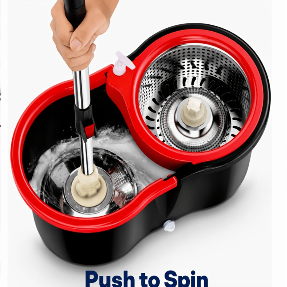 Spin Mop and Bucket Set 360° with 4 Microfiber Mop Heads – Wringer Bucket Floor Cleaning Kit for Hardwood Tile Laminate