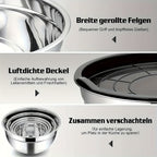 Stainless Steel Mixing Bowls with Airtight Lids Set of 14 Seven Nesting Bowls 0.7 to 4.5QT for Home Cooking, Dining and Outdoor Meals