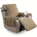 Quilted One-Piece Recliner Chair Cover with Side Pockets, Back Buckle Strap and 11 Color Options