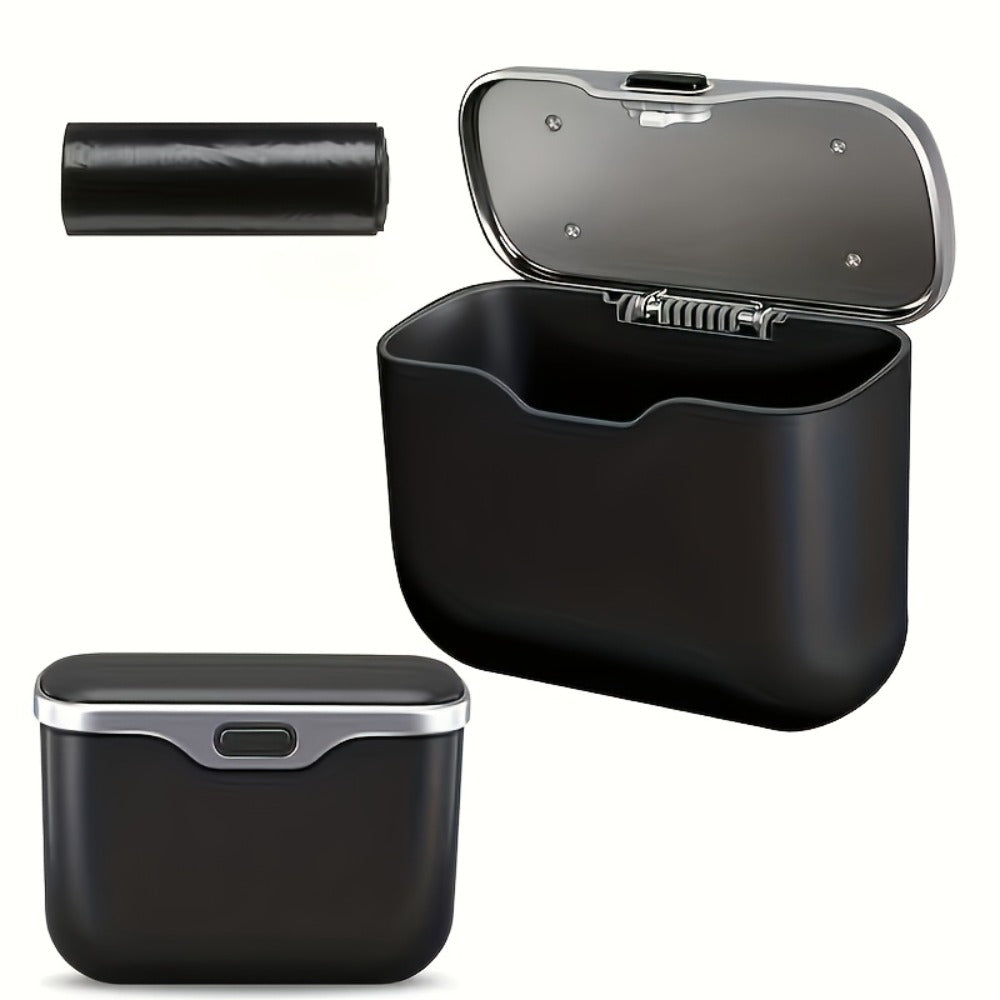 Car Trash Can Leather & ABS – Leak-Proof Auto Garbage Bin with Lid | Dry & Wet Waste | Universal Fit 99% Cars | Includes Garbage Bags |