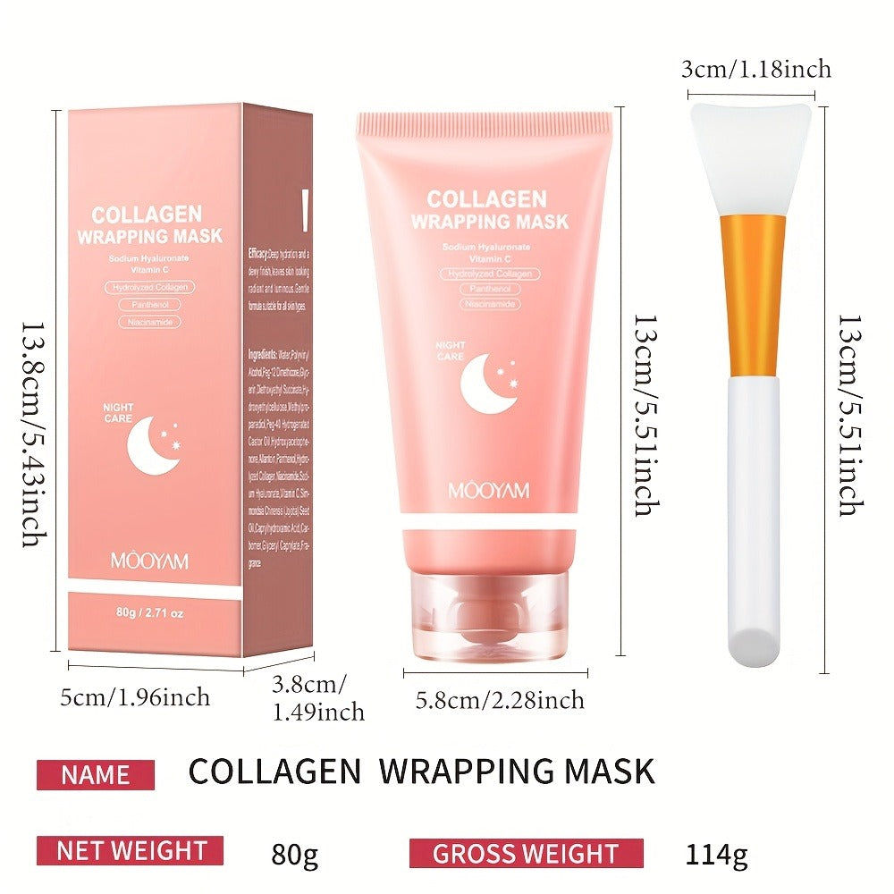 Hydrolyzed Collagen Night Mask with Brush – Niacinamide Hyaluronic Acid Vitamin C Korean Skincare Sleeping Mask for Elasticity Deep Moisture