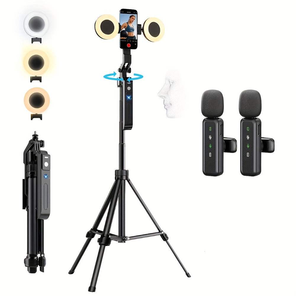 AI Face Tracking Vlogging Kit All-in-One with 70.9 Inch Tripod, LED Fill Light & Microphone