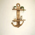 Floating Wall Shelves Solid Wood 2-Tier Nautical Anchor Shelf Handcrafted Heavy Duty Wall Mounted Organizer for Bedroom Living Room Bathroom