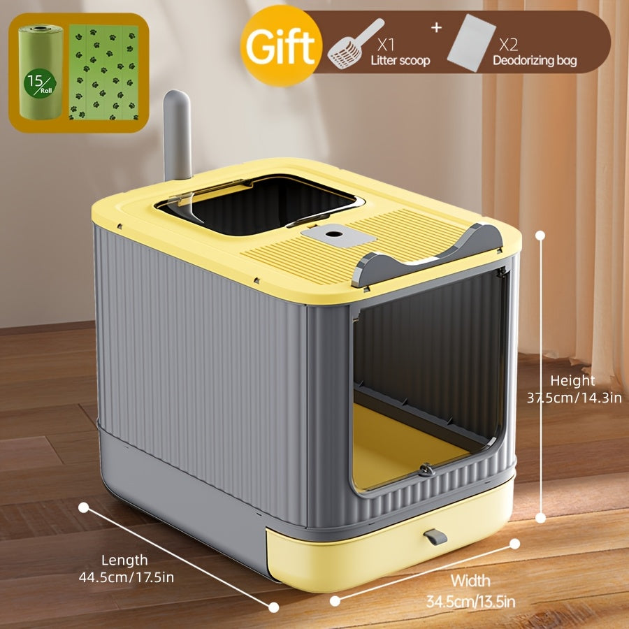Enclosed Cat Litter Box with Front Opening, Perforated Top Entry, Pull-Out Tray and Four Color Options