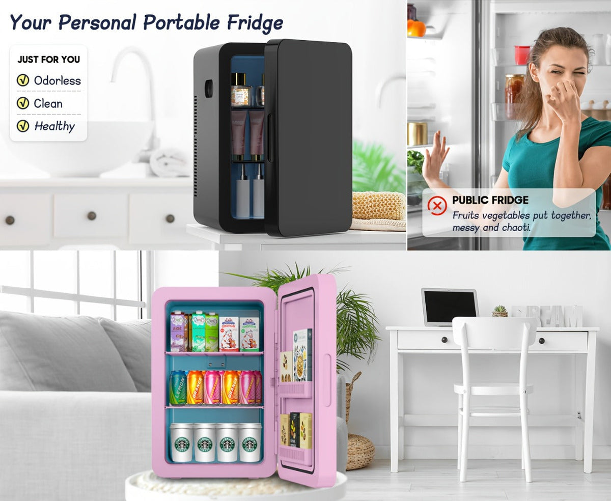 Mini Fridge with Glass Front Door 15.8QT/23.3QT - Portable Cooler and Warmer AC/DC 12V, Small Refrigerator for Bedroom