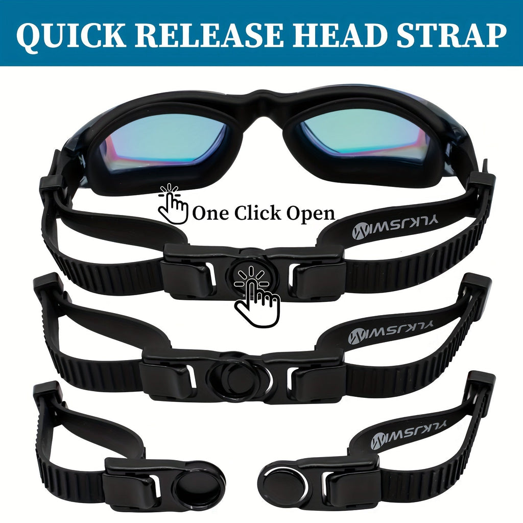 Two-Pack Mirrored Swim Goggles with Adjustable Split Straps and Black-White or Red-Blue Color Sets