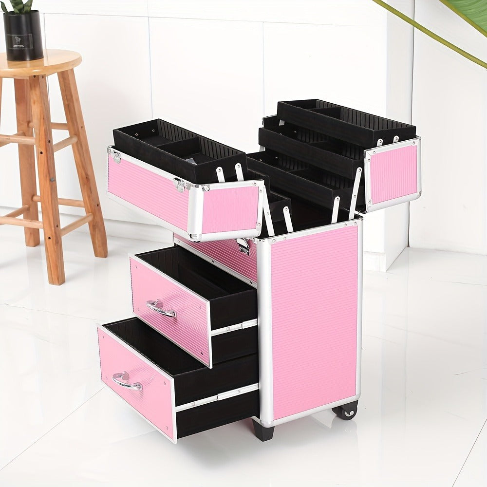Lockable Aluminum Makeup Train Case with Extendable Trays Multi-Tier Professional Cosmetic Organizer – Portable Salon Travel Beauty Case