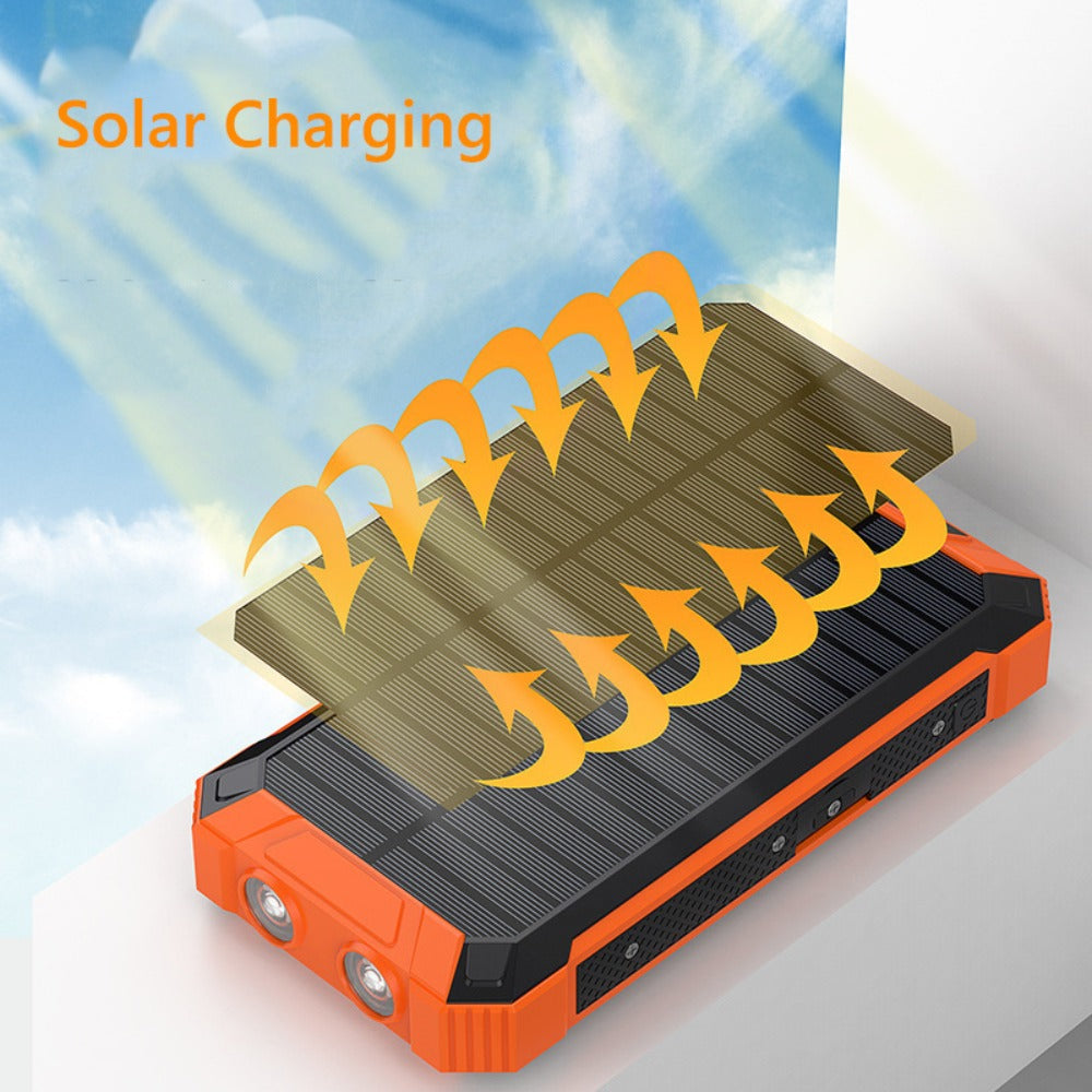 Solar Power Bank, 46800mAh Wireless Charger with Four Built-In Cables, Dual LED Lights and Five Color Options