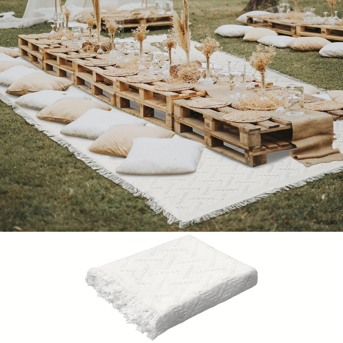 Boho Tassel Blanket Extra Large 91x71in Woven Yarn Beach Blanket Bohemian Style Machine Washable for Camping Picnic Backyard
