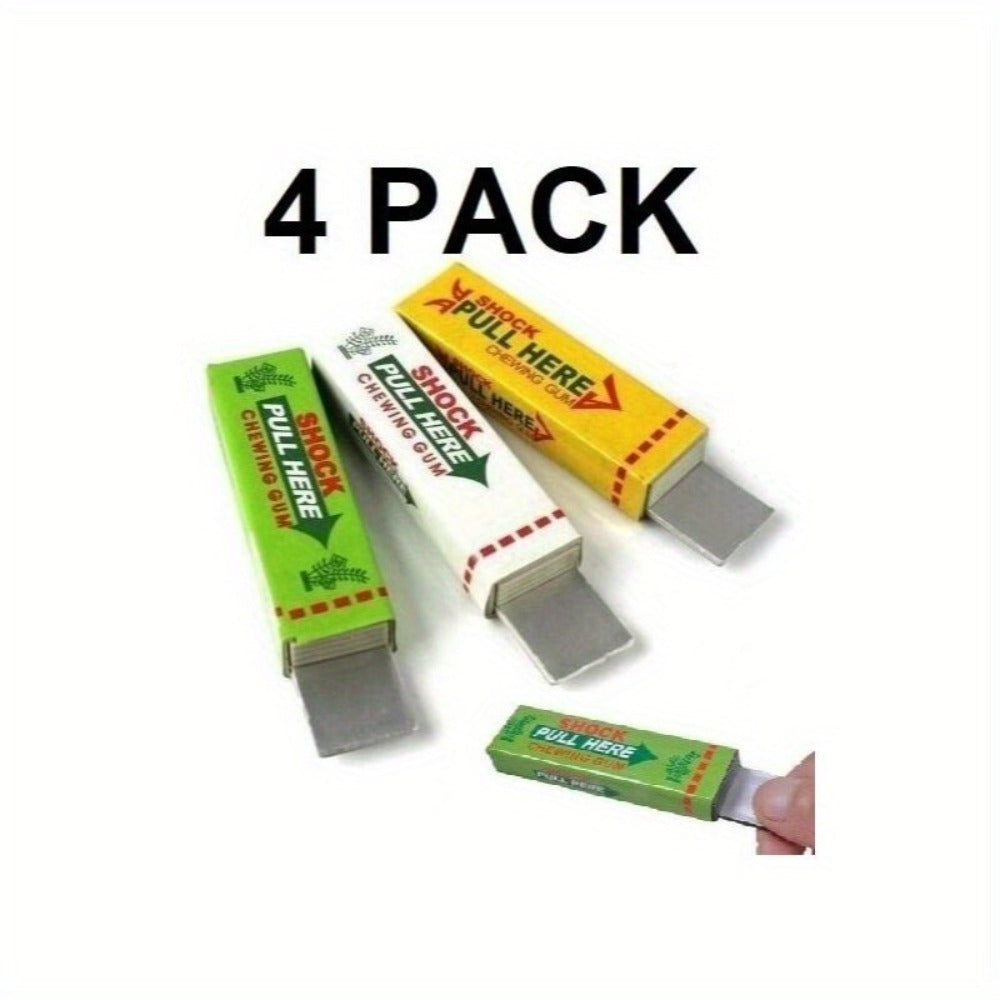 Shocking Gum Prank Toy 4 Pack, Realistic Vibrating Fake Chewing Gum Electric Shock Joke Candy, Funny Gag Gift for Kids Teens & Adults