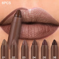 Lipstick Set, Fit Colors 6-Piece Matte Crayon Collection with Brown, Nude, Pink and Purple Colors
