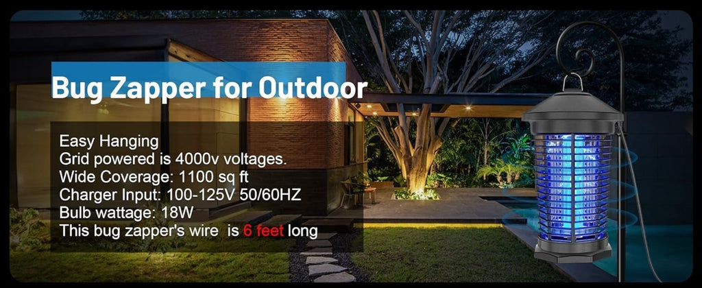 Hanging Electric Insect Zapper with 4000V Grid, 365 nm 18W UV Bulb, 6-Foot Cord and Cleaning Tools