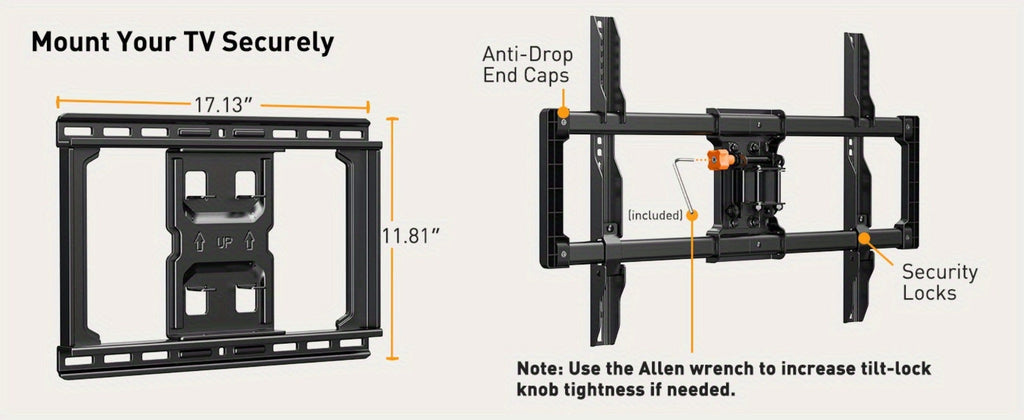 F11 Dual-Arm Full-Motion TV Wall Mount with Wide Wall Plate, Tilt, Swivel and Extension Controls